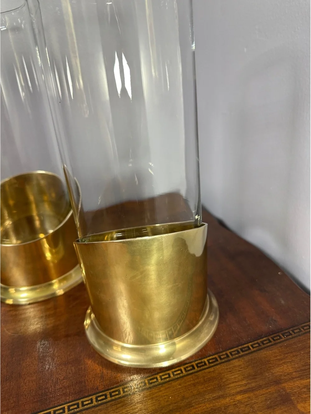 Vintage 1995 Ambrosia Brass&Glass Hurricane Candle Holders Pair - Made in India